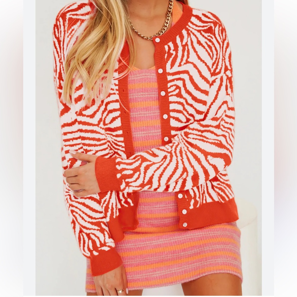 Zara Cardigan Zebra Print Orange Cream Women’s Size Small